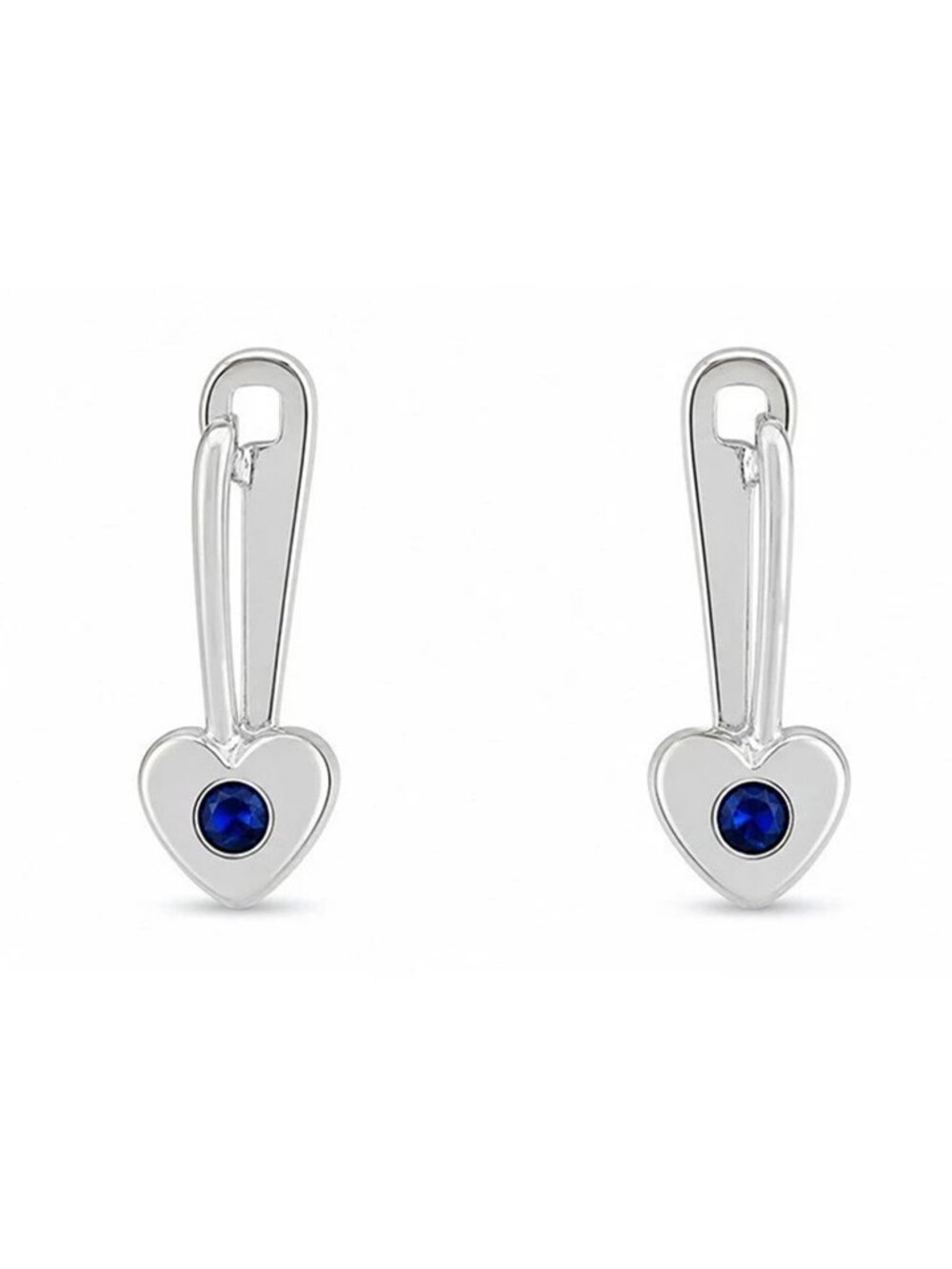 Created Blue Sapphires Dangling Earrings 14k White Gold - Picture 2 of 5